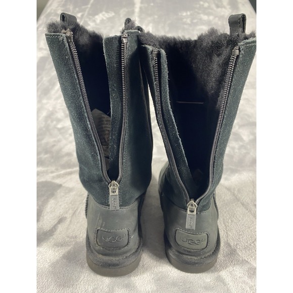 Ugg Australia Tall Boots Kids Sz 4 Jesslyn Classic Black Suede Warm Sherpa Comfy - Picture 6 of 14